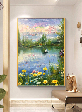 花卉入户玄关装饰画大芬村油画客厅挂画竖版手绘风景走廊过道壁画