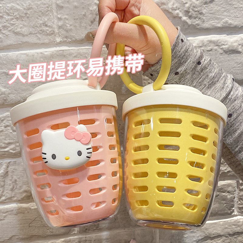 隔夜燕麦杯便携水果杯可沥水野餐外带沙拉杯酸奶早餐杯带盖叉PA