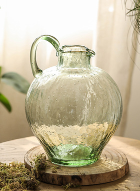 绿色单耳锤纹玻璃大肚花瓶水养吊钟马醉木客厅落地圆肚大花瓶摆件