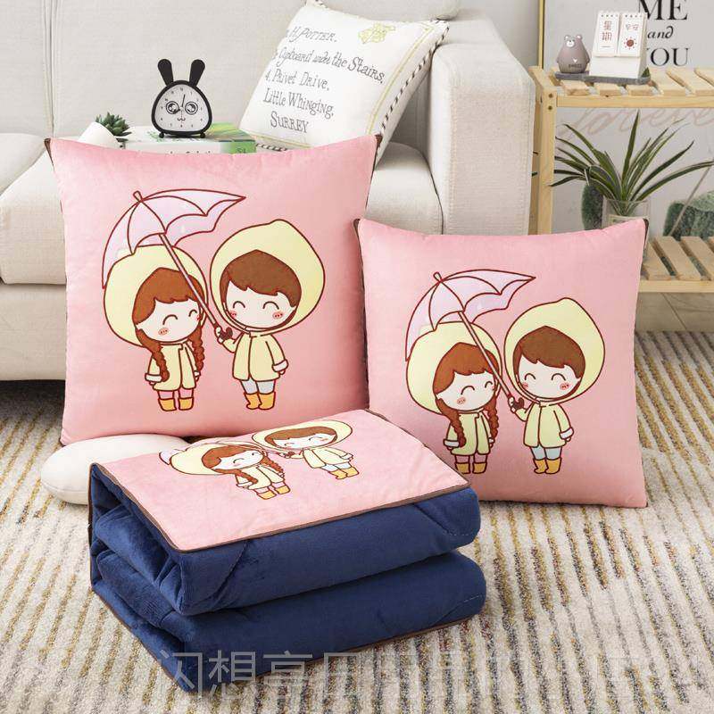 正品多功汽子车上抱枕被两能用加午厚珊瑚绒毯沙发办公室睡空调枕