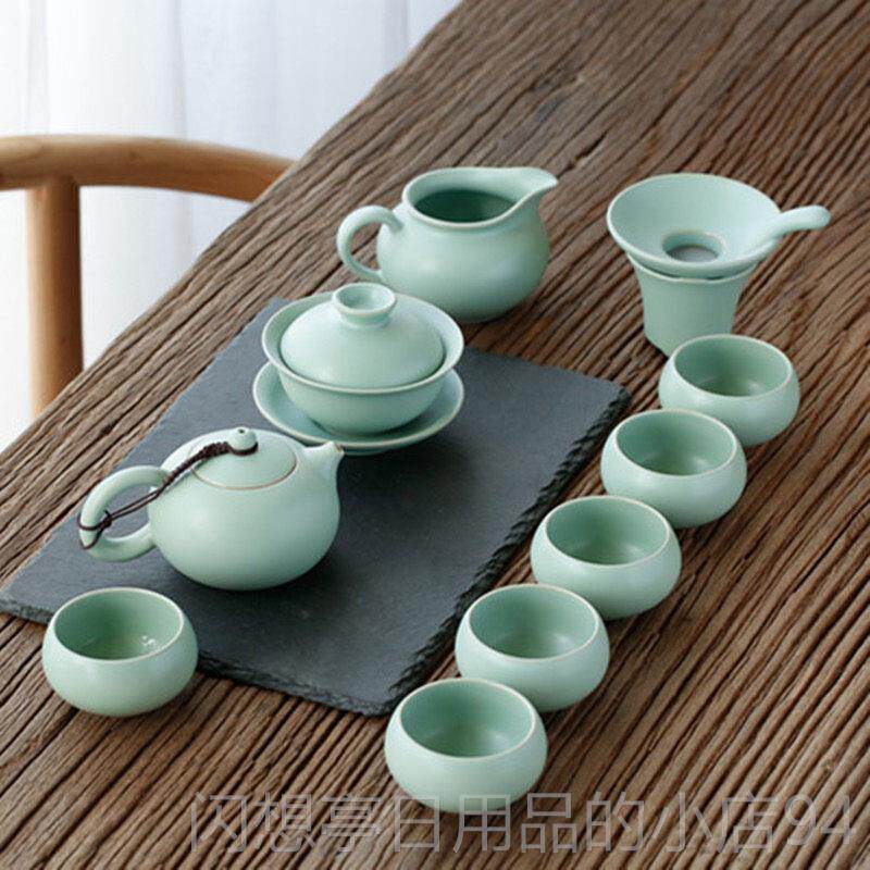 正品宁不汝窑盖茶具套装冰裂开片可养家用功夫凡茶具陶茶瓷壶碗茶