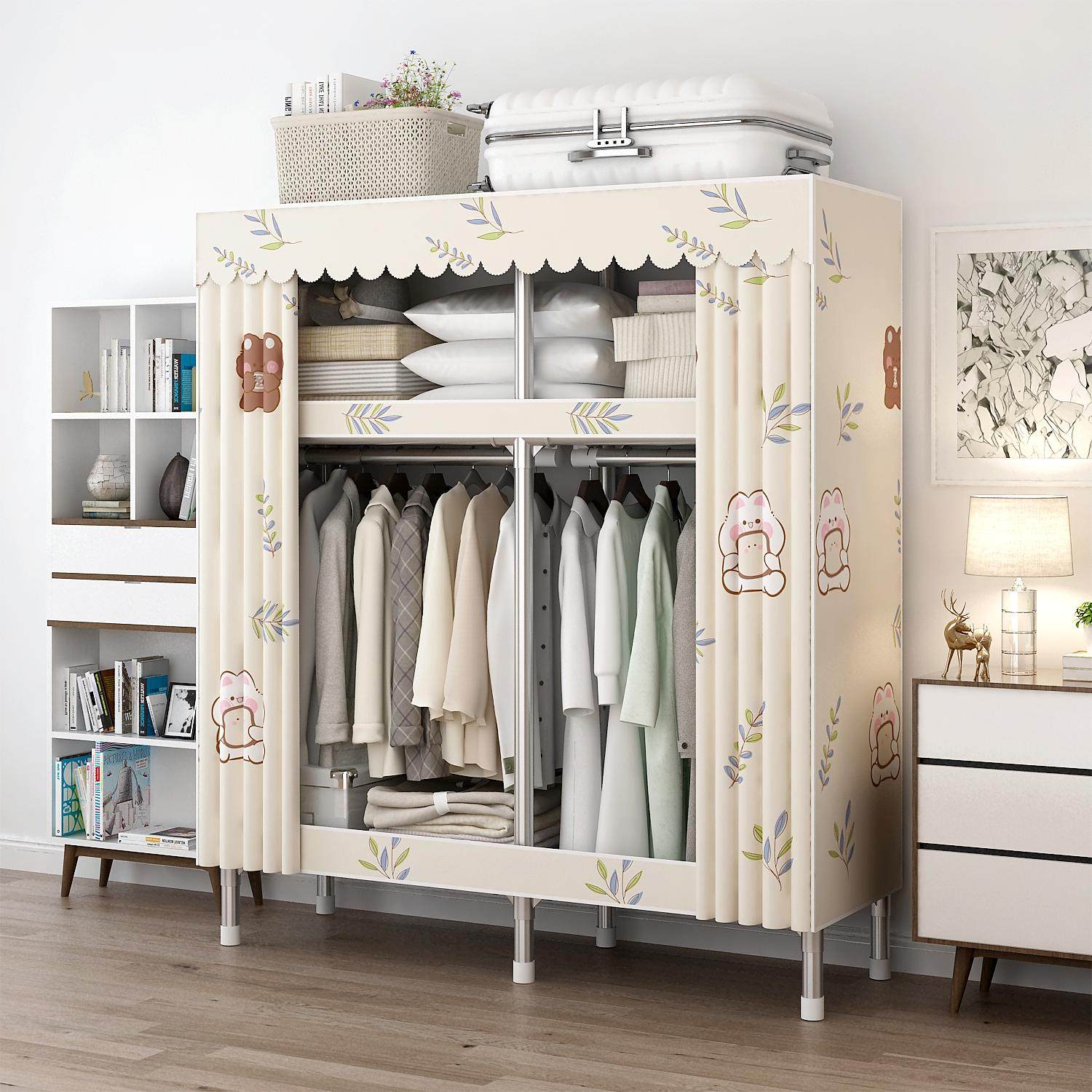 简易衣柜卧室家用布衣柜出租房用金属挂衣柜钢管加粗加厚结实耐用