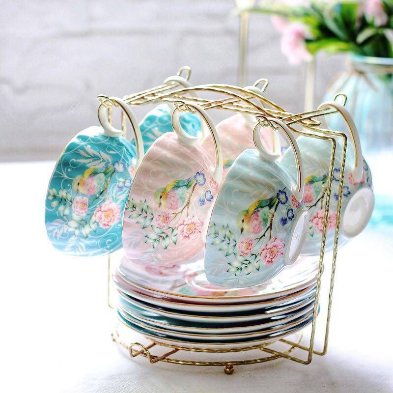 咖啡杯套装家用下午茶茶具小奢华英式杯碟知更鸟陶瓷咖啡杯碟送勺,餐饮具,咖啡杯,淘宝优惠券,粉丝福利购,淘宝优惠卷