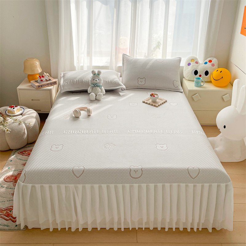 韩式凉感豆豆席床裙式三件套夏季可机水洗1.8m床单款冰丝凉席软席