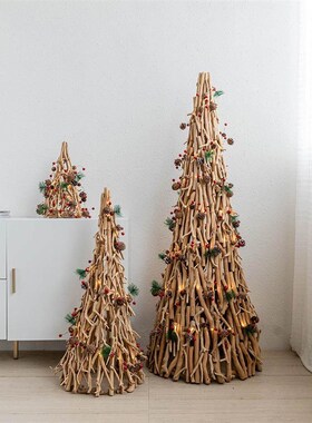 创意木制圣诞树家庭大装饰饰品圣诞场景布局窗口包装气氛与灯