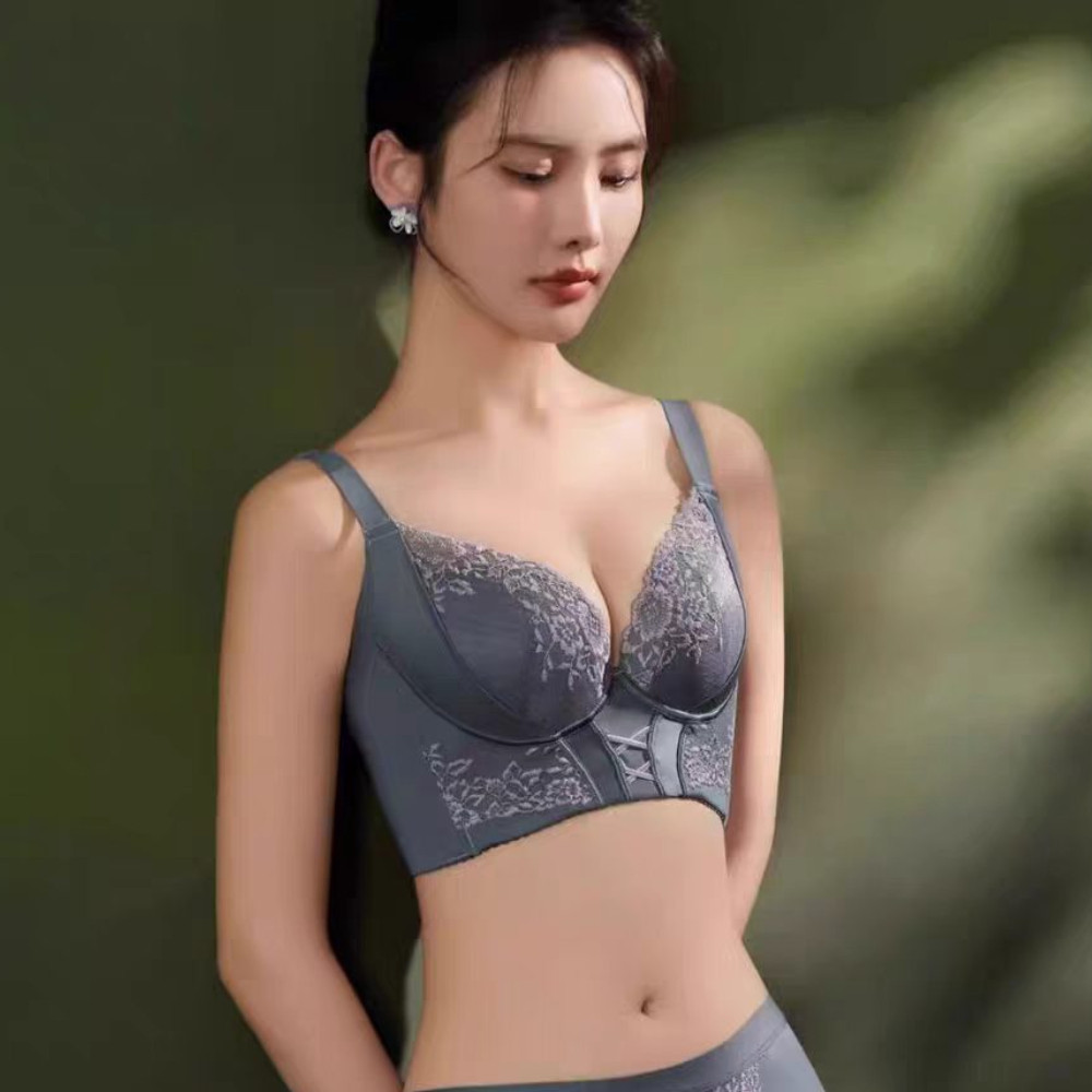 调整型蕾丝内衣女大胸显小聚拢收副乳防下垂无钢圈文胸矫正胸型