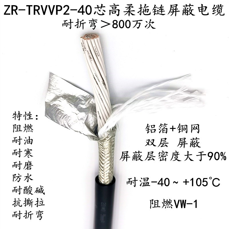 高柔拖链屏蔽电缆 TRVVP24 30 36 40芯耐寒机器人线 伺服控制平方