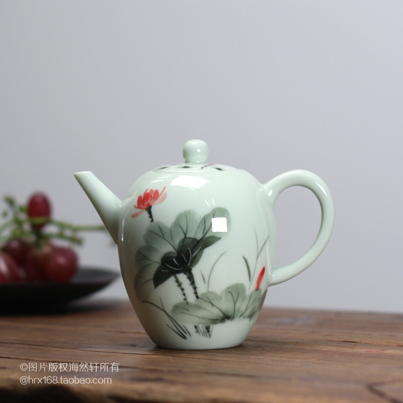 90年代潮州枫溪老手绘杯彩瓷厂库存陶瓷功夫茶青瓷中式泡茶老茶壶