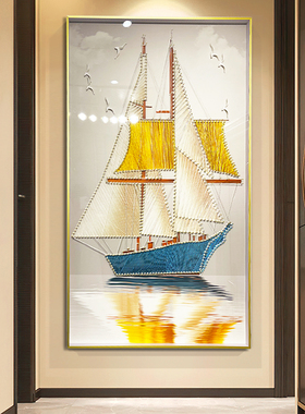 入户玄关装饰画一帆风顺正对门挂画寓意好走廊过道壁画立体实物画