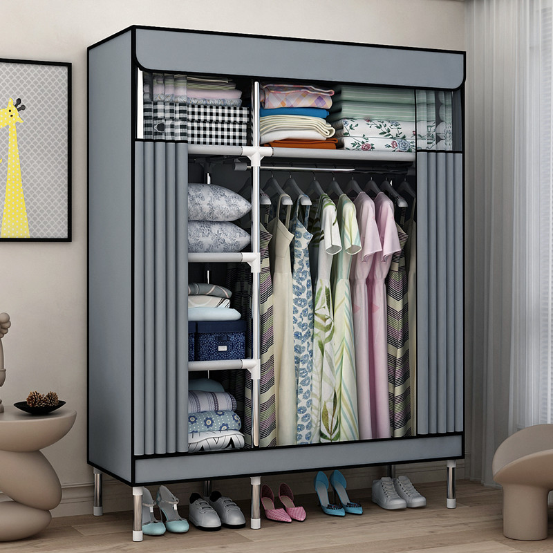 简易牛津布衣柜拉链全封闭出租房家用卧室钢架单人小号小户型加1