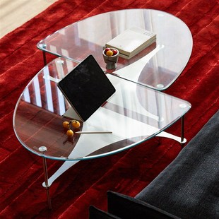 中古风包豪斯玻璃茶几小户型不锈钢客厅移动异形模块沙发边几组合