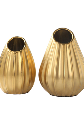 现代简约电镀金银色台面小花瓶欧式家居客厅餐桌黑白陶瓷花器摆件