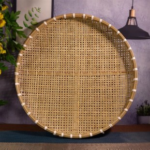 竹编制品有孔竹筛子圆形簸箕火锅放菜盘装饰农家用纱网晒盘晾晒筐