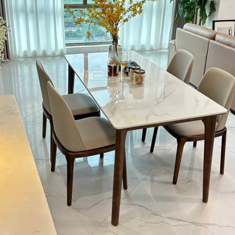 长方形岩板台面餐桌现代简约组合餐桌椅白蜡木家用2024新款奶油风