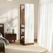 全身镜挂衣架穿衣镜家用落地可移动旋转试衣镜实木衣帽架镜子一体