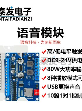 语音模块播放板工业级24V大功率高低电平触发一对一MP3播放CH358