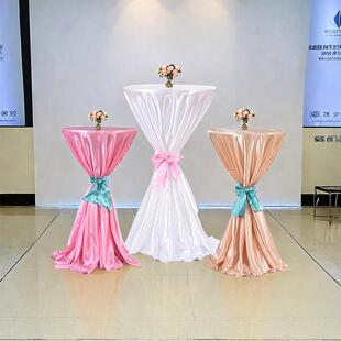 展会宴会婚庆高桌布结婚宴接待洽谈会议桌布置圆形绸缎餐婚庆桌布