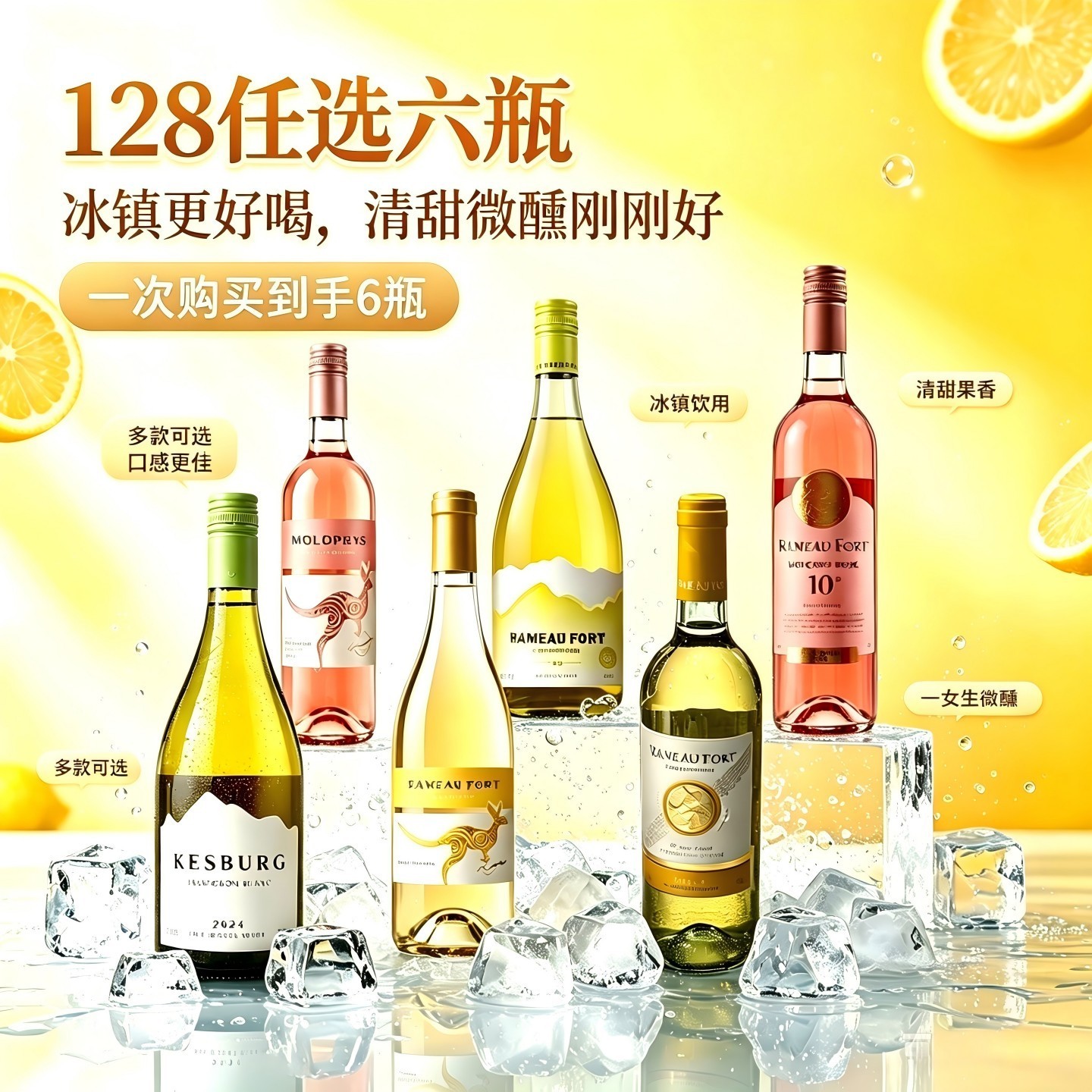 任选6瓶到手128夏季女生适合喝的葡萄酒系列甜白干白桃红香味浓郁