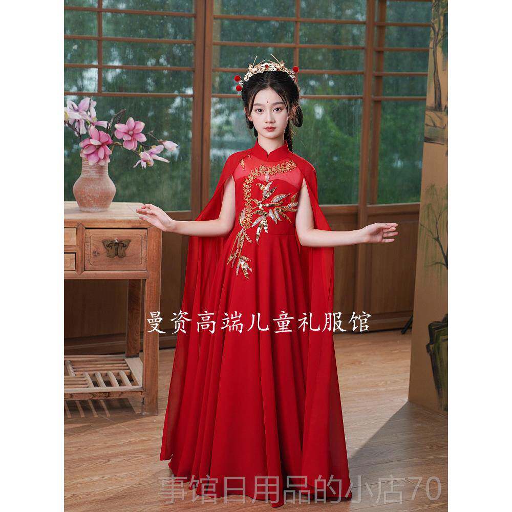 高档新款女中国风古筝演艺出服古典长裙考表演民乐独奏舞台童独唱