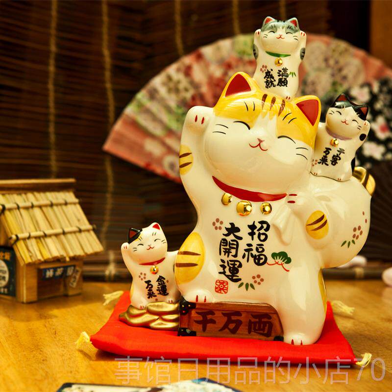 高档本药师窑财猫存钱罐陶瓷创招摆件开业居家办公室店铺礼品意日
