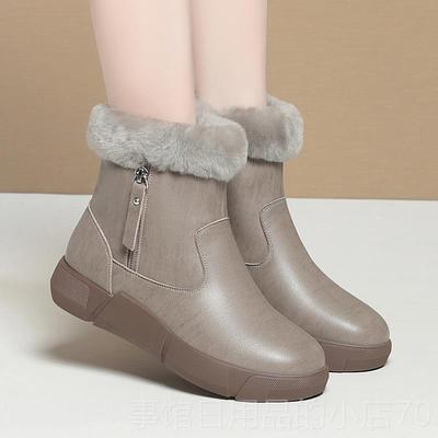 高档雪地靴女冬加绒厚女鞋皮毛一体妈棉妈棉鞋真皮短靴加羊毛大款