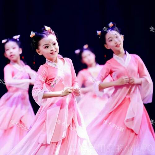 高档春语啼舞服儿童古典舞演出服新莺款中国舞舞表演服飘逸群扇子