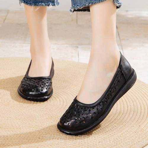 高档Ok底ahui妈妈鞋夏季真皮平鞋舒平底女鞋女式皮鞋中老年人便鞋