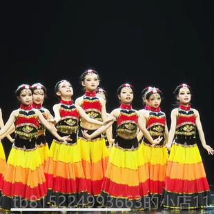 正品儿洗春天彝裳乐舞蹈服装火带把节彝族头饰辫子幼成人群花舞演