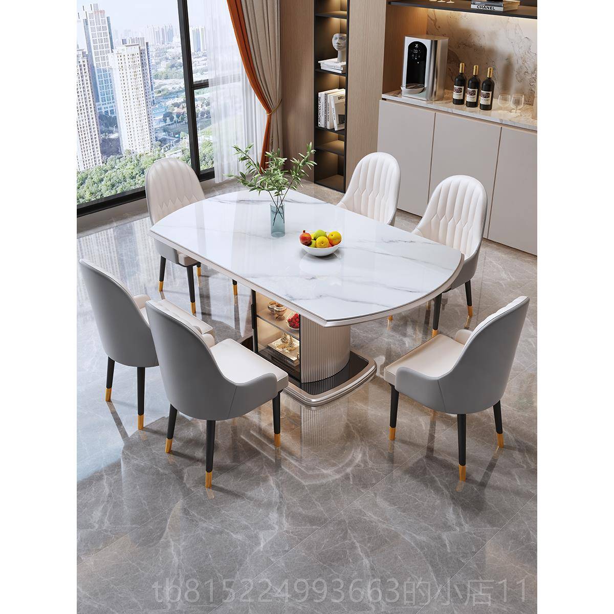 正品实木岩餐桌椅代组合家用户型现简约板轻奢伸缩圆储物饭桌可变