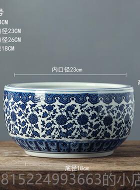 正品景花德镇陶瓷青花瓷宝盆缸瓷盆睡莲盆水培鱼缸碗家聚居瓷装饰