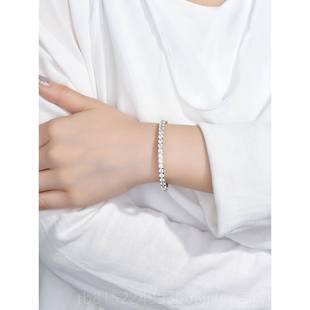 正品卓蝶珠宝 银镀K白金钻石手镯仿1钻群镶满圈纯手镯8情侣纯银手