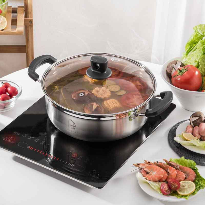 宏利30不锈钢汤锅电磁炉专用火锅锅具煮锅家用燃气通用火锅盆