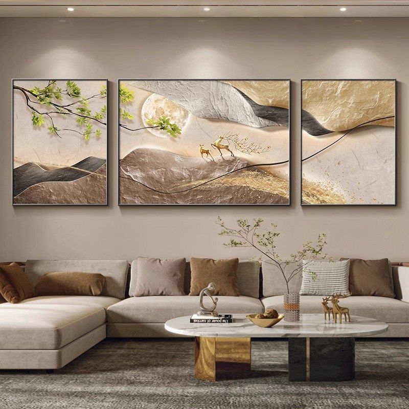 奶油风客厅装饰画抽象小清新2024新款简约大气挂画沙发背景墙壁画