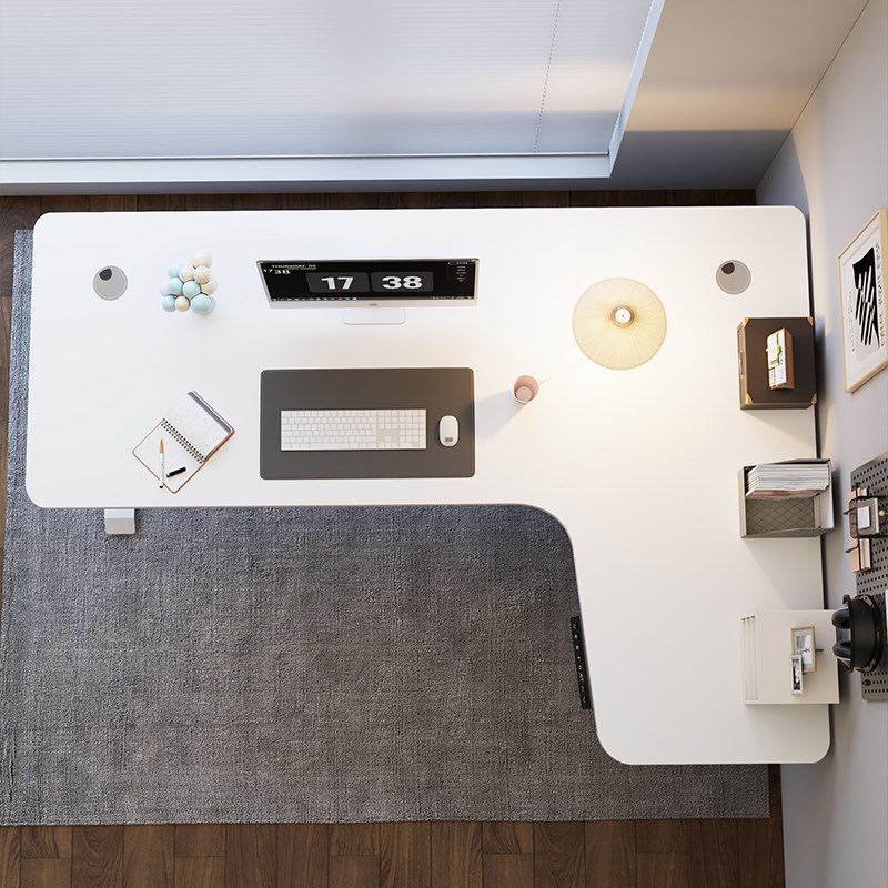 转角智能电动升降桌家用卧室人书房书桌L型实木办公桌子工作台