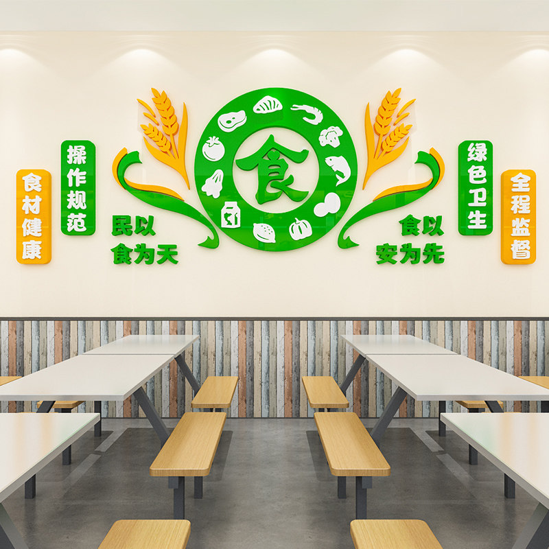 餐饮食堂文化墙面装饰挂画员工学校公司饭厅食品安全标语布置墙贴