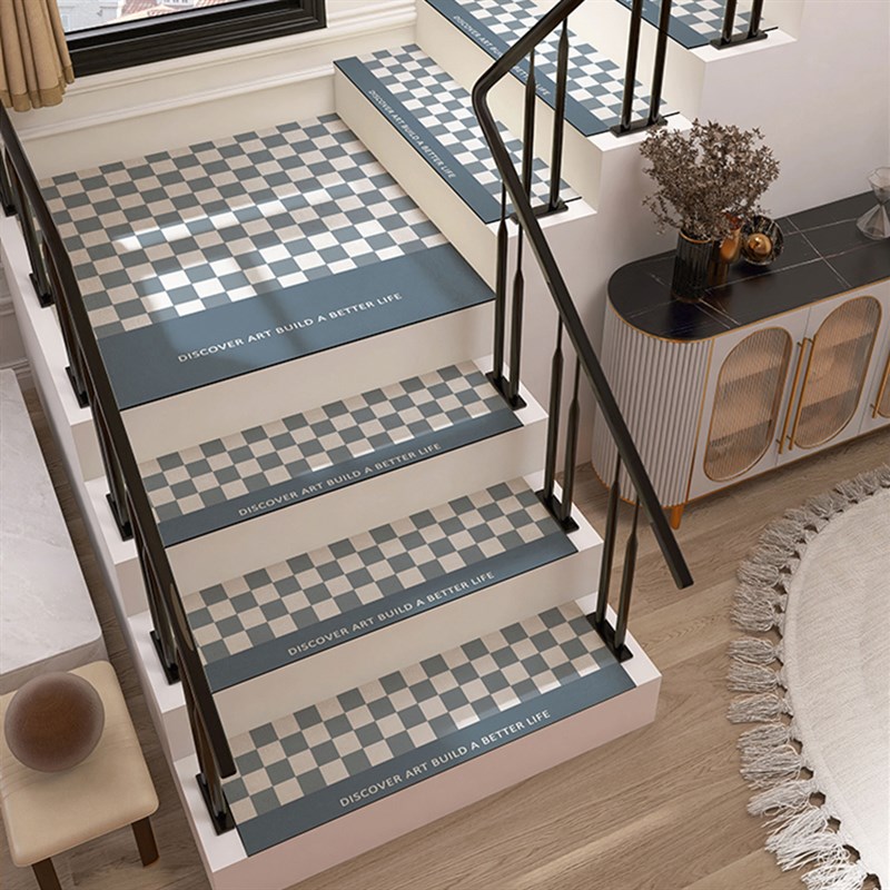 免胶自粘简约格子柔软楼梯踏步垫防滑台阶静音垫家用实木楼梯地垫