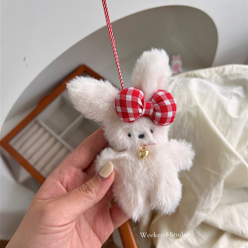 可爱蝴蝶结小兔兔汽车挂件车内后视镜装饰品吊坠车载毛绒公仔摆件