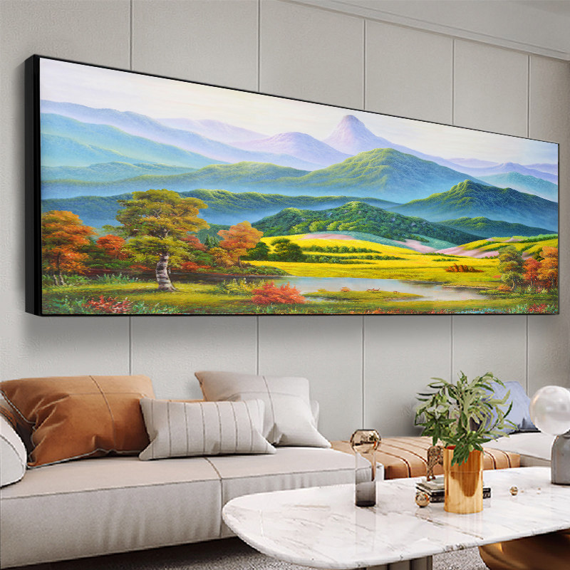 现代田园风景客厅装饰画单联招财挂画办公室山水画卧室壁画水墨画