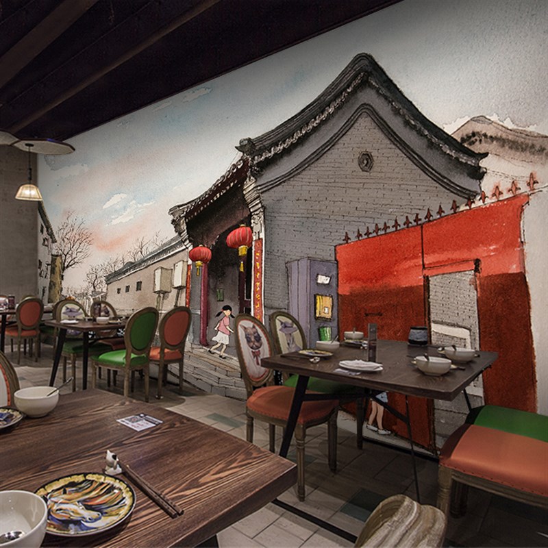 3d复古怀旧80年代童年游戏壁画马路边边墙纸饭店酒吧餐厅装饰墙布