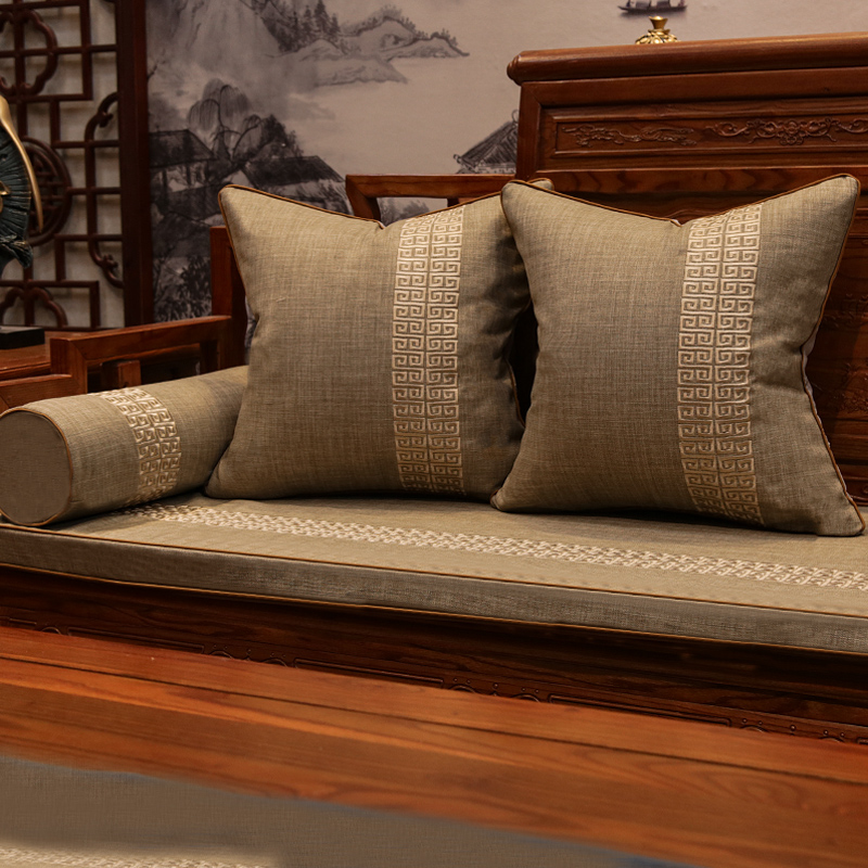 红木沙发坐垫中式棉麻椅垫实木家具垫带靠背加厚罗汉床垫子五件套