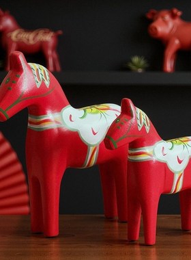 瑞典达拉红马手工木马摆件马年家居客厅酒柜装饰品红色喜庆生肖马