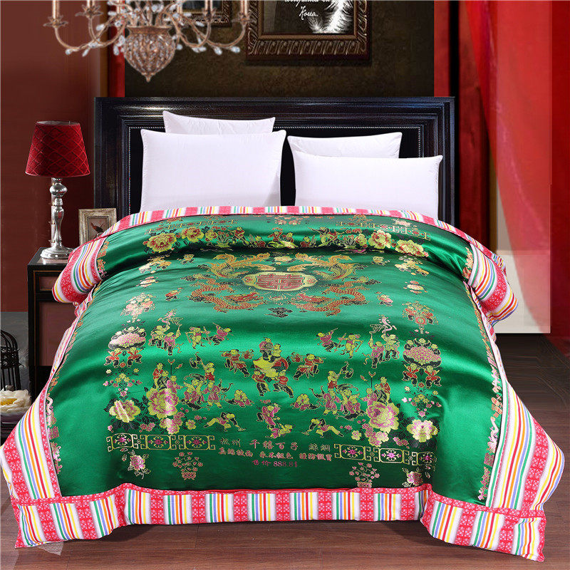 百子龙凤绸缎结婚被套单件缎面套中式丝绸织锦缎被面结婚喜被面子