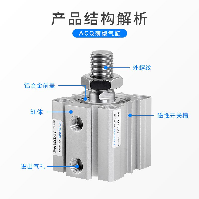 外牙超薄气缸CQ20X15-B薄型缸CQ20X带磁薄型气缸CQ20X30-B-S