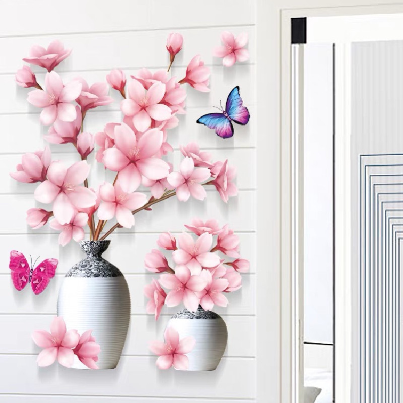 创意花瓶中式3D立体 客厅卧室装饰挂画墙贴纸 防潮工艺裸眼背景墙