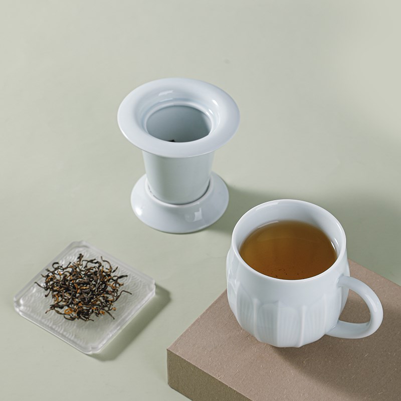 N21莲说茶杯茶水分离陶瓷杯带盖子过滤茶具办公家用水杯茶道杯