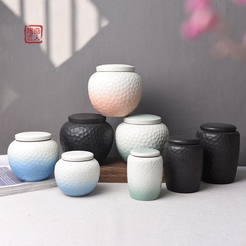 锤纹茶叶罐中式复古陶瓷密封罐子大中小号普洱茶罐茶仓家用存储罐
