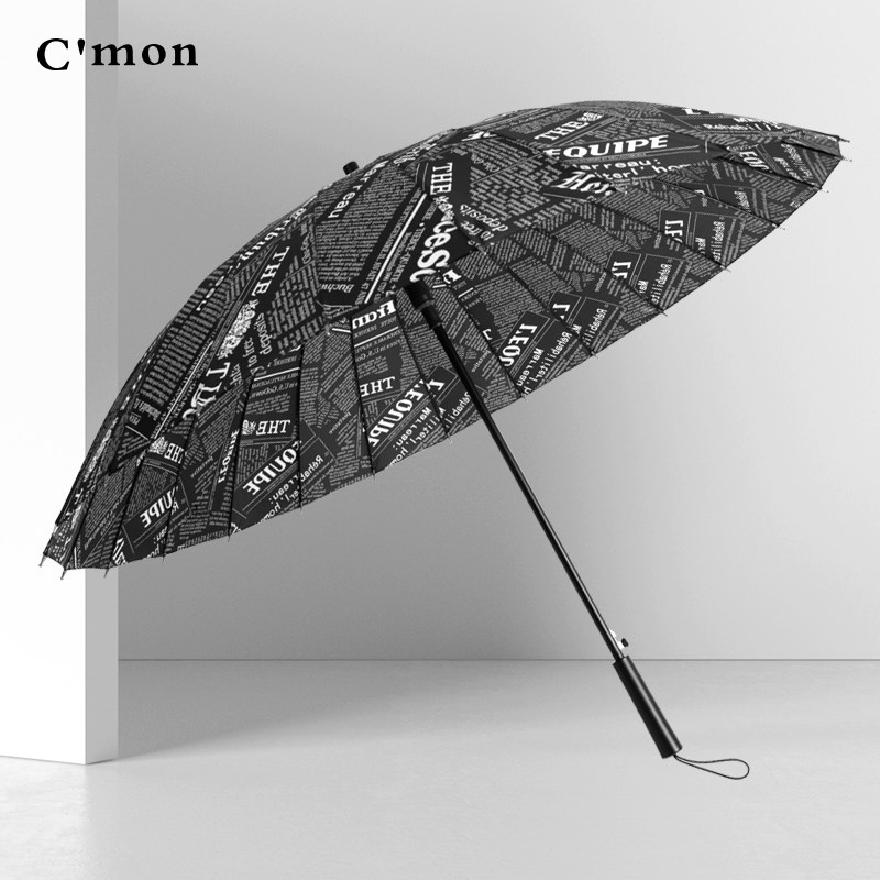 Cmon2骨自动个性报纸加固长柄雨伞抗风暴雨男结实大号直杆伞
