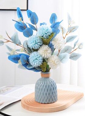 高档仿真花假花摆设室内客厅餐桌摆花干花家居装饰尤加利花艺摆件