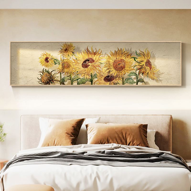 高级感床头装饰画现代简约主卧室房间墙面挂画梵高向日葵横版壁画