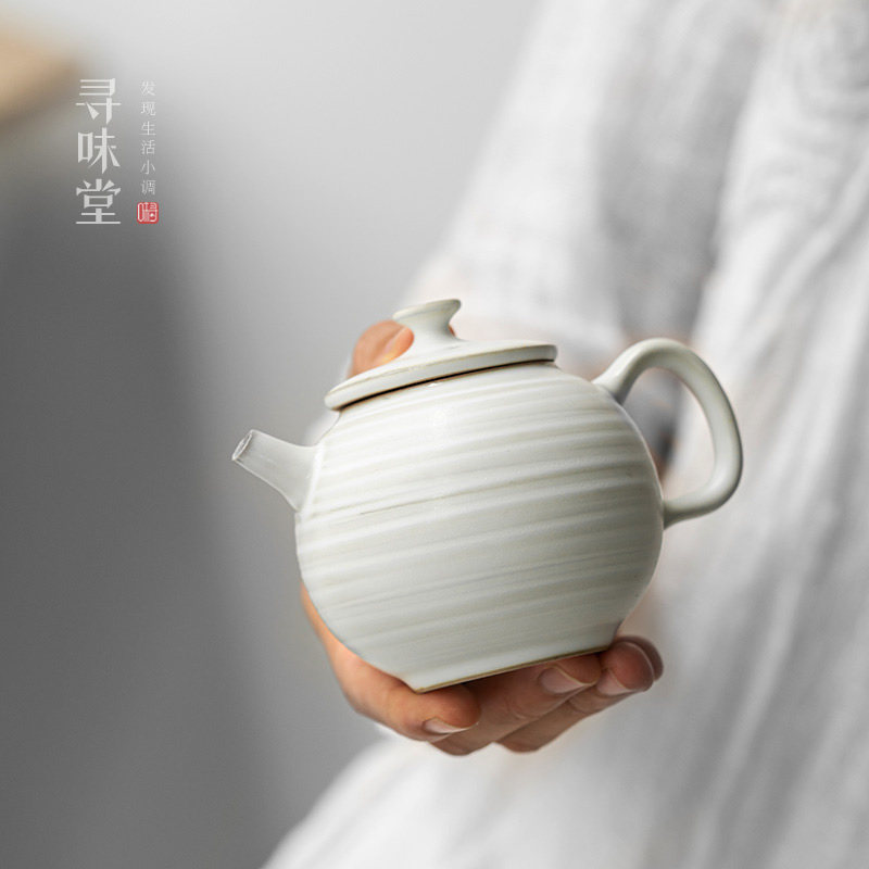 雅白陶瓷小茶壶素雅复古风贵妃壶中式家用功夫茶具手执壶泡茶壶